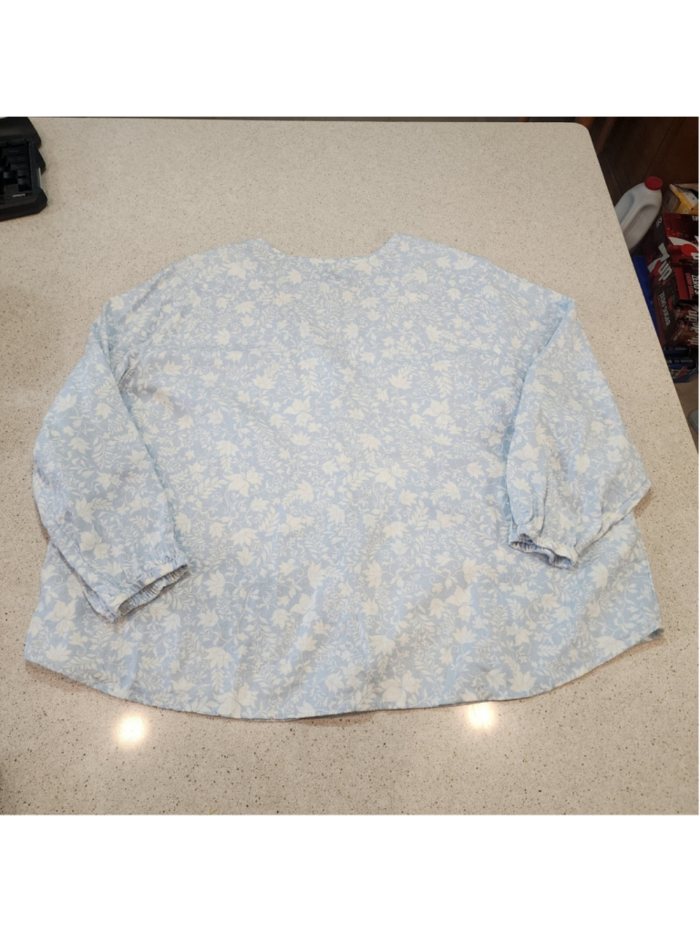Joie 2x linen blend blue white floral button v cottage - Picture 7 of 8